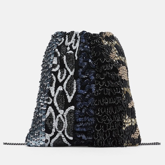 Zara multicolour metallic sequin beaded pouch bag - Picture 1 of 4